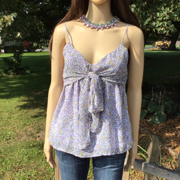 Boutique Tops - VIOLET FLORAL SPAGHETTI STRAP FRONT CHEST TIE CAMISOLE